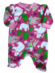 Faded Glory Infant Girls Pink Fleece Polar Bear Sleeper Holiday Sleep Play