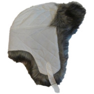 Envision Studio Womens Quilted White Trapper Hat with Plush Gray Fur Aviatior