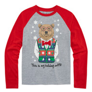 Seven Oaks Boys Red/Gray Heather Christmas Bear Light Up Long Sleeve Shirt
