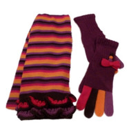 Womens Brown & Pink Stripes Scarf Gloves Set by SO