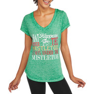 Rocker Girl Junior Women Green Mistletoe Christmas Semi Sheer Fitted Shirt