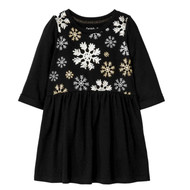Cat & Jack Infant Toddler Girls Black Glitter Snowflake Long Sleeve Dress