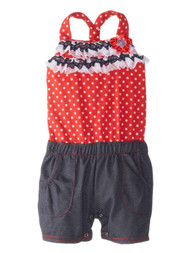 Little Lass Infant Girls Polka Dot Top & Denim Shorts Romper Creeper Jumper