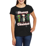Holiday Time Womens Plus Black Meowy Christmas Cat Glitter Holiday T-Shirt