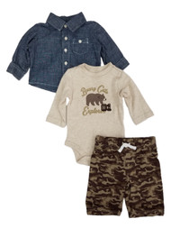 Infant Boys Outfit Beary Cute Explorer Baby Outfit Pants Shirt & Bear Bodysuit