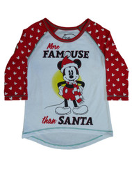 Disney Girls White Red Mickey T-Shirt More Famous Than Santa Tee