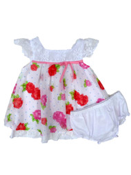 Sweetheart Rose Infant Girls White Floral Lacy Dress Diaper Cover 2 PC Set