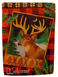 Evergreen Welcome Alpine Deer Holiday Fabric Garden Flag 18 by 12 Inch