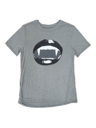 Stranded Womens Gray Vampire Fangs Halloween T-Shirt Short Sleeved Tee Shirt