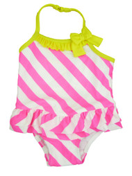 Joe Boxer Infant & Toddler Girls Pink & White Stripe Swimming Suit Swim 1 PC