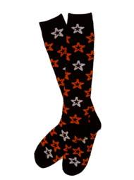 Womens Black With Orange Stars Knee Socks Long Halloween Sock