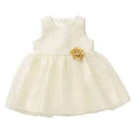 Infant Girls Ivory Off White Gold Rosette Tulle Holiday & Party Baby Dress