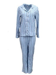 Soft Sensations Womens Blue & Pink Stripes Fleece Pajamas PJs Sleep Set