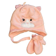 Nolan Infant Toddler Girls Pink Fleece Kitty Cat Trapper Hat Mittens Set