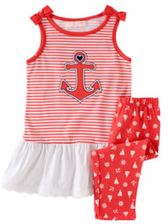 Kids Headquarters Infant Girls 2 Piece Anchor Outfit Orange Shirt & Leggings