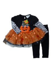 Rare Too Infant Toddler Girls Pumpkin Tutu Shirt Leggings Halloween 2 PC Set