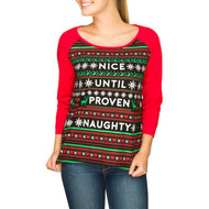 Wound Up Junior Womens Red Black Nice Until Proven Naughty Christmas T-Shirt