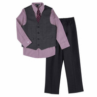 George Boys 4 Piece Red & Black Holiday Dress Up Outfit Suit Tie & Vest