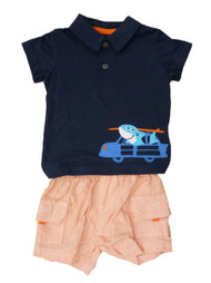 Carters Just One You Infant Boys Blue Shark Polo Shirt & Orange Stripe Shorts