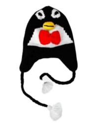 Holiday Womens Black Knit Penguin Trapper Hat Fleece Lined