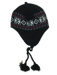 Ben Berger Boys Black & Red Snowflake Fleece Lined Winter Trapper Hat