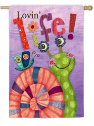 Evergreen Snail & Butterfly Lovin Life Large Fabric Purple Flag 29 By 43 Inch
