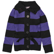 Pink Angel Toddler Girls Blue & Black Stripe Button Front Belted Tie Sweater