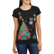 Holiday Time Womens Plus Black Christmas Tree Ornaments Holiday T-Shirt