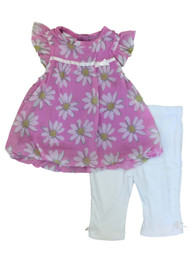 Infant Girls Purple Daisy Baby Outfit Chiffon Shirt & White Leggings 2 Piece Set