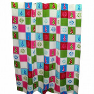L G Christmas Patchwork Trees Snowflake Fabric Shower Curtain & Hook Holiday Set