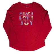Holiday Time Womens Plus Red Peace Love Joy Glitter Long Sleeve T-Shirt