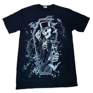 Halloween Mens Black Skeleton In A Coffin Graphic T-Shirt