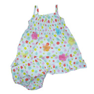 Sweet Infant & Toddler Girls White Polka Dot Flower Smocked Dress Sundress