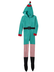 Womens Green Fleece Elf Holiday Blanket Sleeper Footie Pajama Union Suit