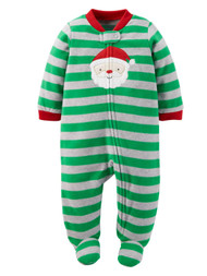 Carters Infant Boys Green Fleece Santa Claus Christmas Sleeper Sleep & Play