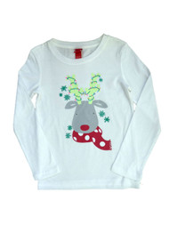 Little Girls White Christmas Moose T-Shirt Holiday Lights Tee Shirt