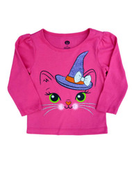 Infant Toddler Girls Pink Glittery Cat Halloween Shirt Long Sleeved T-Shirt