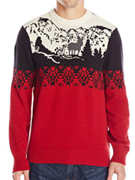 Dockers Mens Red & Black Scenic Reindeer Christmas Sweater