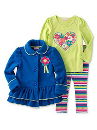 Kids Headquarters Infant Girl Set Heart Shirt Leggings Fleece Jacket Set