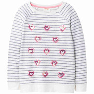 Cat & Jack Girls Gray Stripe Sequin Heart Long Sleeve Pullover Sweatshirt