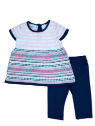 First Impressions Infant Girl 2 PC Set Striped Sweater Blue Leggings Outfit
