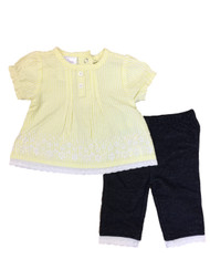 Infant Girls Yellow Seersucker Baby Outfit Shirt & Leggings 2 Piece Set