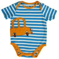 Jumping Bean Infant Boys Blue Striped Car Creeper Style Bodysuit