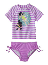 Joe Boxer Infant & Toddler Girls Striped Swim Suit Beach Rash Guard Cover Up