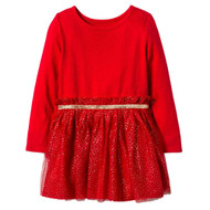 Cat & Jack Infant Toddler Girls Red Gold Dot Long Sleeve Tulle Ruffle Dress
