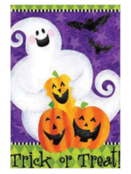 Evergreen Trick Or Treat Halloween Ghost Fabric Garden Flag 18 by 12 Inch