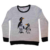 Holiday Time Women Gray Black Silver Sequin Penguin Holiday Sweater Pullover