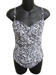 Tropical Escape Womens Black & White Palm Print 1 Piece Swimsuit Swim Suit