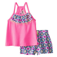 Little Lass Infant Toddler Girls 2 PC Set Pink Racerback Shirt Geo Shorts
