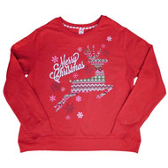 Holiday Time Womens Plus Red Merry Christmas Reindeer Pullover Sweatshirt Top